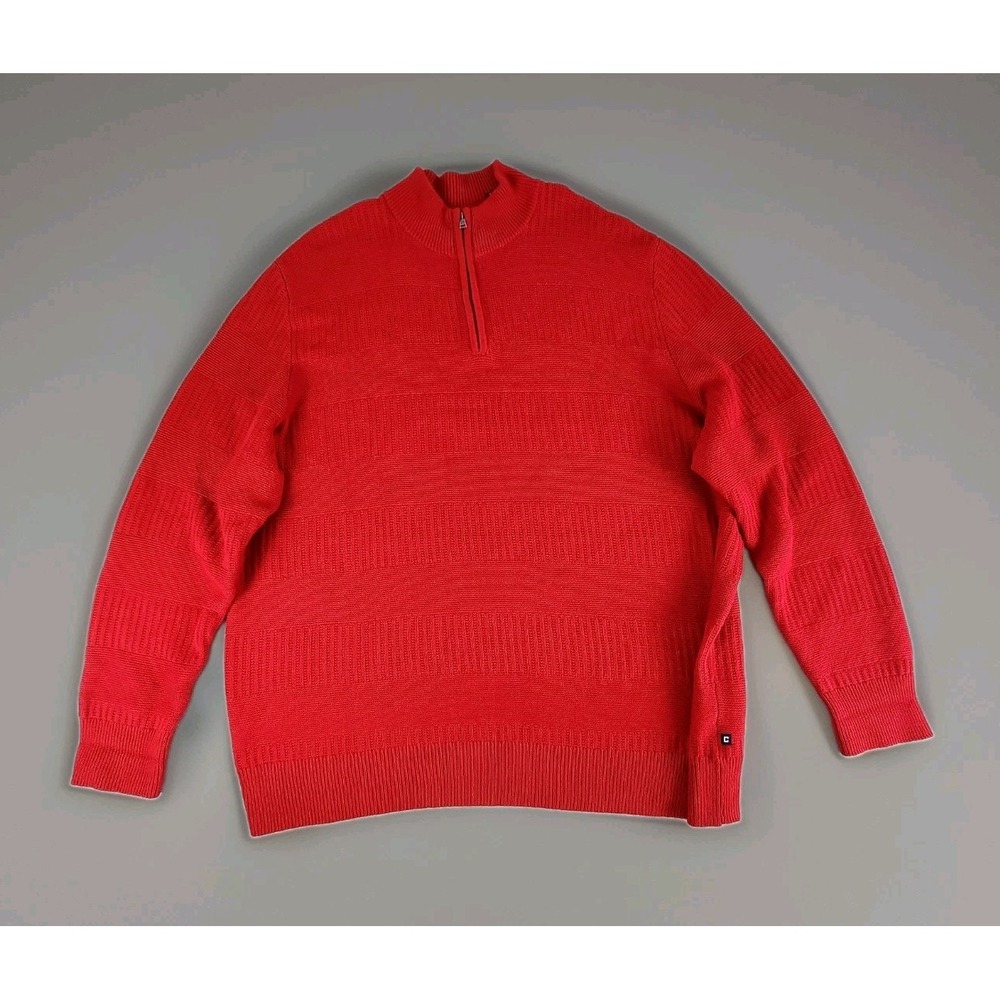 Chaps Men's 3XB Red Fisherman 100% Cotton Pullover Sweater 1/4 Zip Nautical EUC